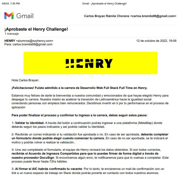 Admisión a Desarrollo Web en Henry